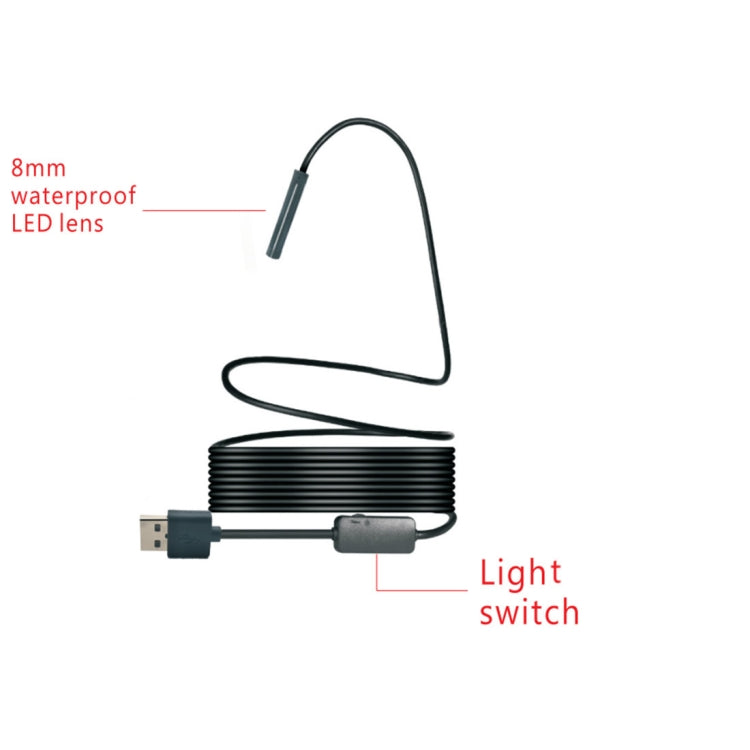 YPC110 8mm 2.0MP HD Camera WiFi Endoscope Snake Tube Inspection Camera with 8 LED, Waterproof IP68, Lens Diameter: 8mm, Length: 5m, Soft Line, 5m Soft Line