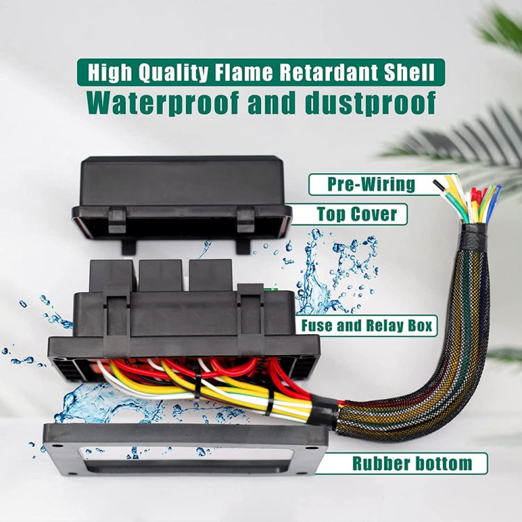 12V 4 Pin Car 6 Slots Waterproof Relay Fuse Box with Cable, 12V 4 Pin