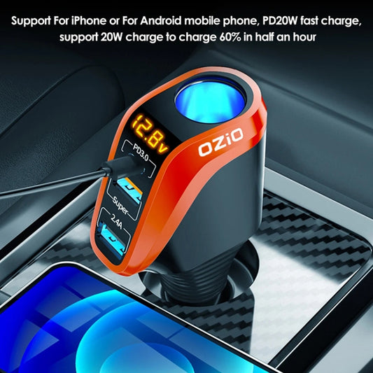 DY48TC Chargeur de voiture multifonction double port USB-C / Type-C + USB 188W avec allume-cigare