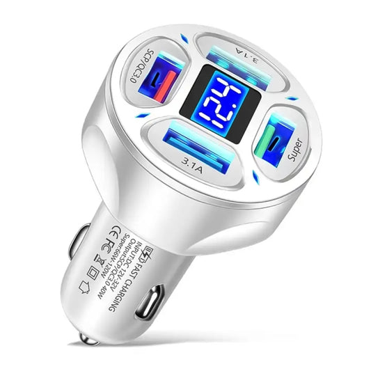 Chargeur de voiture à charge rapide 4-en-1 avec affichage numérique et voltmètre 66W, 66W