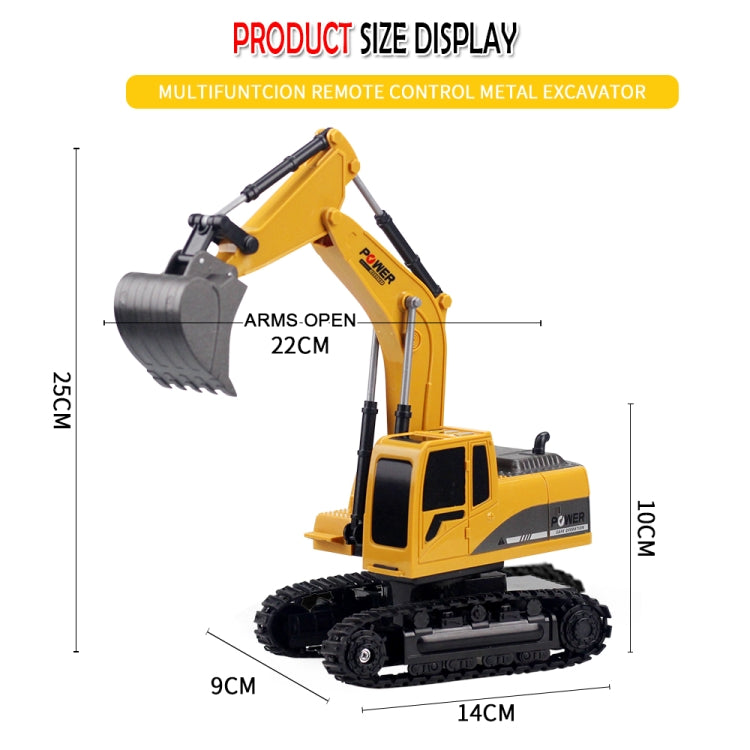 258-1 Excavatrice télécommandée métallique d'ingénierie 6 canaux 2,4 G 1/24RC, Voiture RC rechargeable, Métal