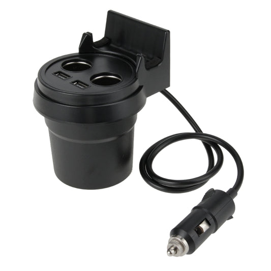 Chargeur de voiture avec fonction support, deux ports USB 5V 1A+2.4A et deux prises allume-cigare, 5V 1A+2.4A
