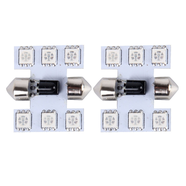 2 PCS Colorful 31MM Bicuspid Remote Control Car Dome Lamp LED Reading Light with 6 LED Lights, 31MM 6 LED Lights