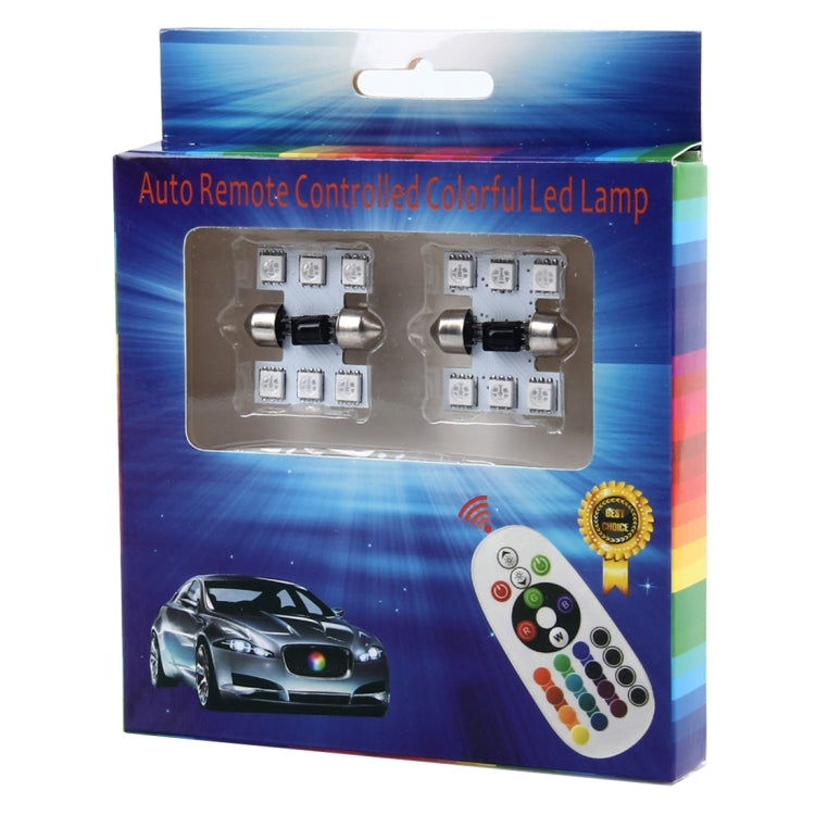 2 PCS Colorful 31MM Bicuspid Remote Control Car Dome Lamp LED Reading Light with 6 LED Lights, 31MM 6 LED Lights