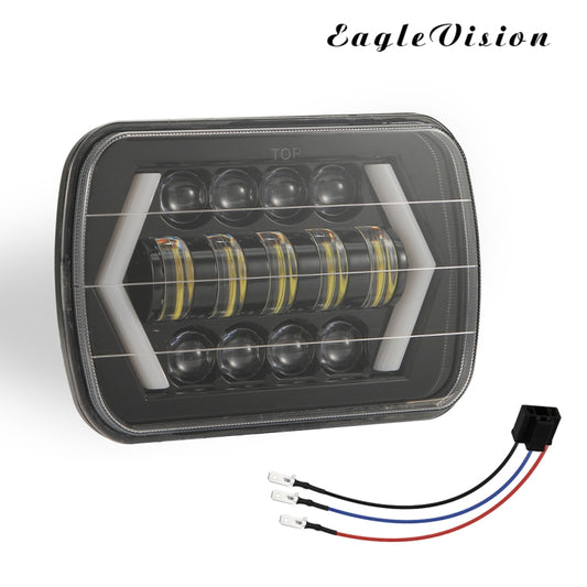 7 inch H4 DC 9V-30V 3000LM 6000K 30W IP67 8LED Lamp Beads Car Square Shape LED Headlight Lamps for Jeep Wrangler, Square Shape