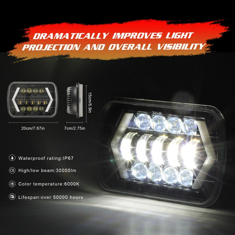 7 inch H4 DC 9V-30V 3000LM 6000K 30W IP67 8LED Lamp Beads Car Square Shape LED Headlight Lamps for Jeep Wrangler, Square Shape
