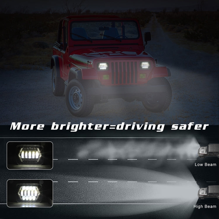 7 inch H4 DC 9V-30V 3000LM 6000K 30W IP67 8LED Lamp Beads Car Square Shape LED Headlight Lamps for Jeep Wrangler, Square Shape