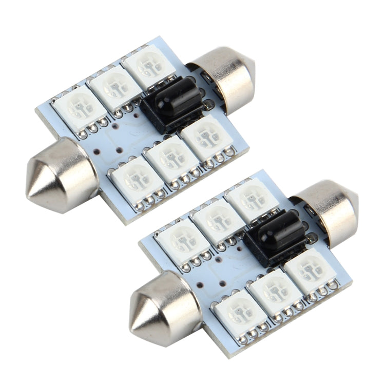 2 PCS Colorful 36MM Bicuspid Remote Control Car Dome Lamp LED Reading Light with 6 LED Lights, Car Dome Lamp