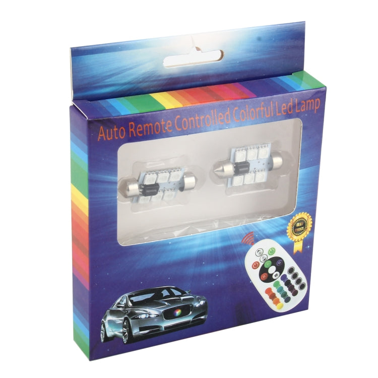 2 PCS Colorful 36MM Bicuspid Remote Control Car Dome Lamp LED Reading Light with 6 LED Lights, Car Dome Lamp