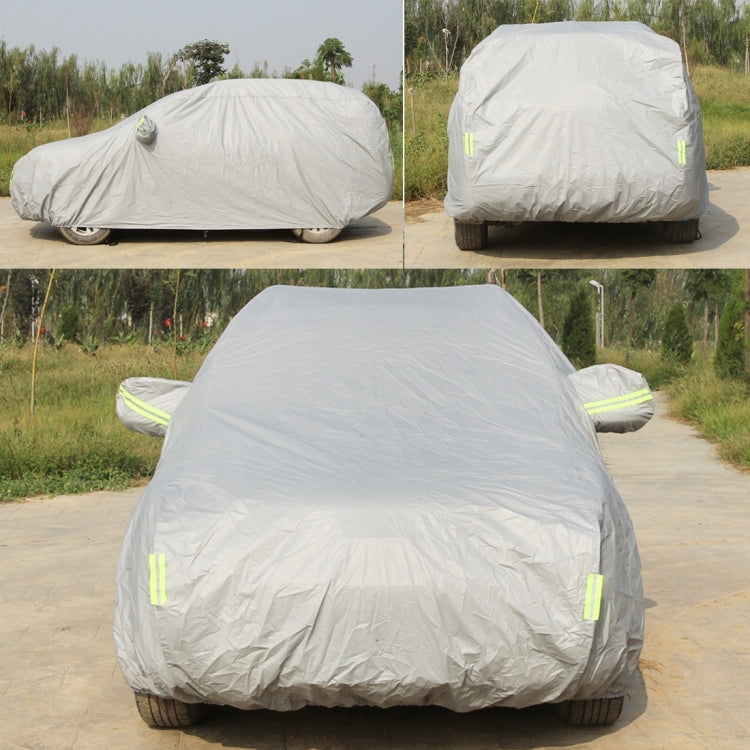 Autoabdeckung SUV Vollgarage Oxford-Gewebe, staubdicht, wasserdicht, sonnendicht, flammhemmend, atmungsaktiv, für den Innen- und Außenbereich, schützt vor Sonne, UV-Strahlen, Schnee und Staub, mit Warnstreifen, passend für Fahrzeuge bis zu 4,8 m Länge