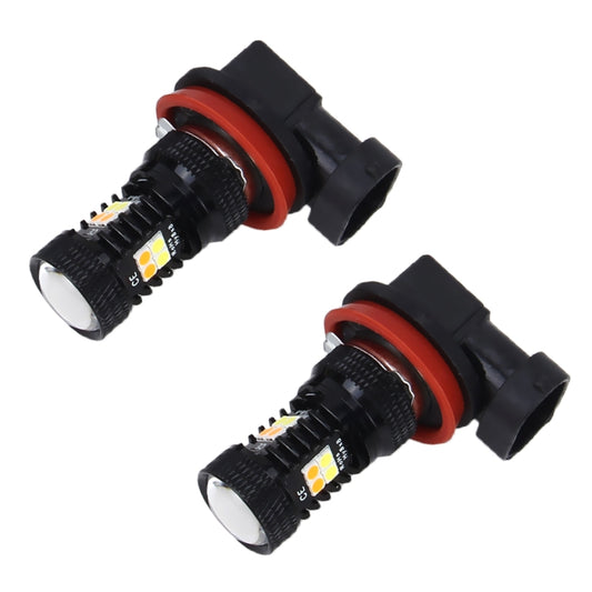 2 PCS Super Bright H11/H8 DC 12V 5W 350LM Auto Car Fog Light with 16 SMD-3030 LED Bulbs Lamp, White + Yellow Light, H11/H8
