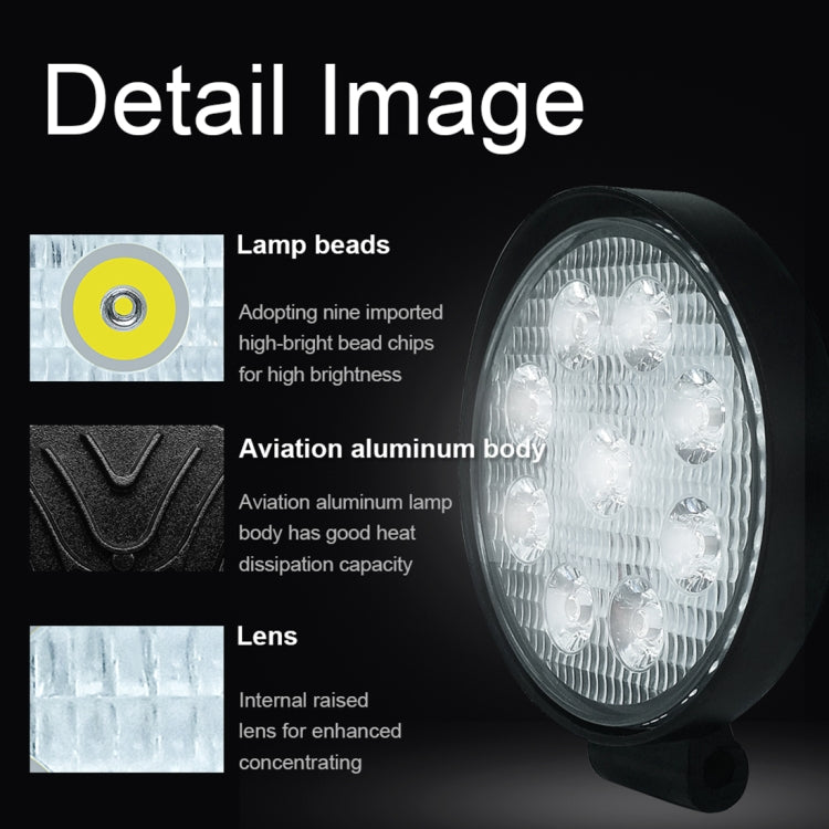 6.7W White Light Round-Shaped Waterproof Car Boat Marine Work Lights Spotlight LED Bulbs, DC 9-30V, 27W