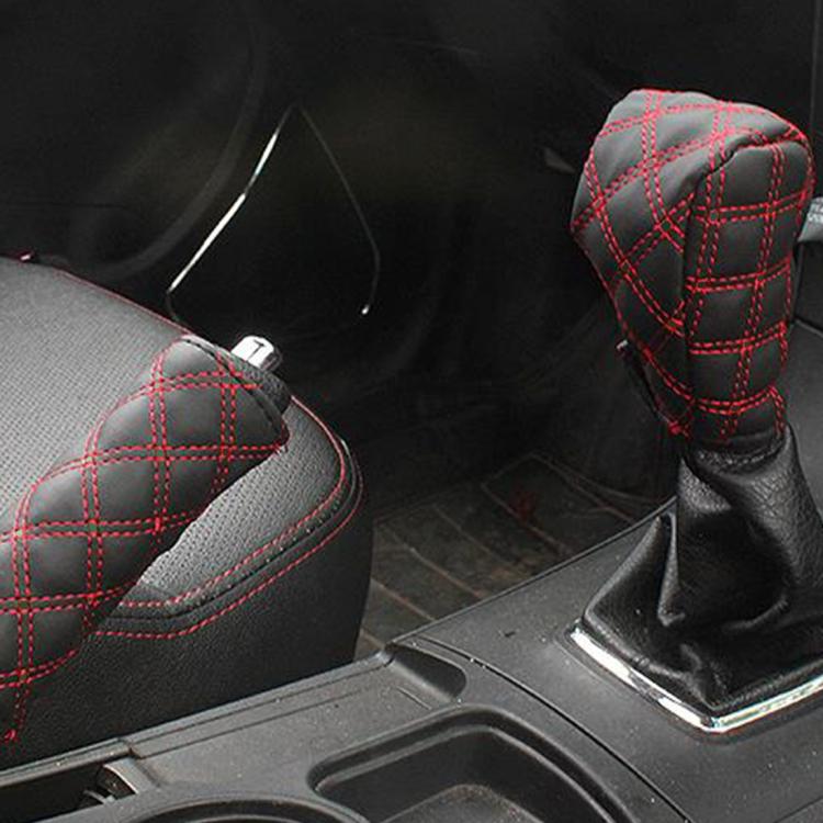 2 PCS Car Hand Brake Cover Shift Knob Gear Stick Cushion Sets Cover Car Accessory Interior Decoration Pad, 2 PCS Red White, 2 PCS Red