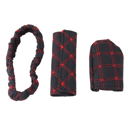 3 PCS Ensemble de housses de frein à main de voiture, pommeau de levier de vitesse, coussin de levier de vitesses, ensemble de housses de rétroviseur, accessoire de voiture, décoration intérieure, 3 PCS Rouge, 3 PCS Blanc