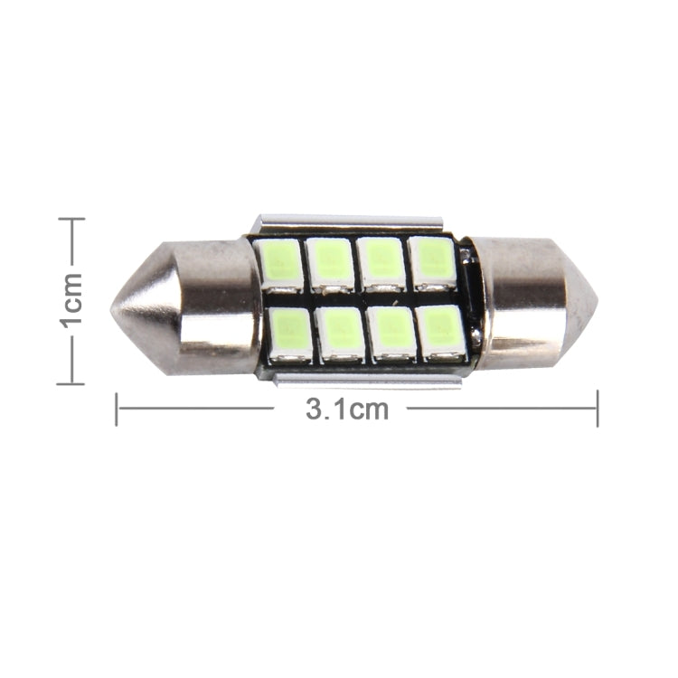 2 PCS DC 12V 2W 31MM 8 SMD-3528 LEDs Bicuspid Port Decoding Car Dome Lamp LED Reading Light, 31MM
