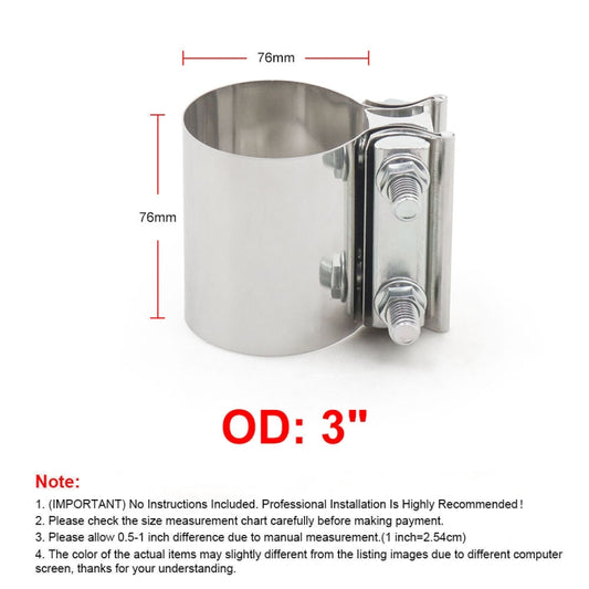 3 inch Car Turbo Exhaust Downpipe Stainless Steel Lap Joint Band Clamp, 3 inch