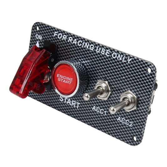 Racing Car Ignition Switch Panel Engine Start Start Push Button LED Racing Toggle Switch 12V Carbon Fiber Panel Multi-function Automatic Ignition Switch for Racing Cars, 12V