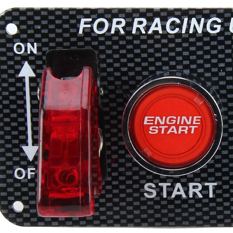 Racing Car Ignition Switch Panel Engine Start Start Push Button LED Racing Toggle Switch 12V Carbon Fiber Panel Multi-function Automatic Ignition Switch for Racing Cars, 12V