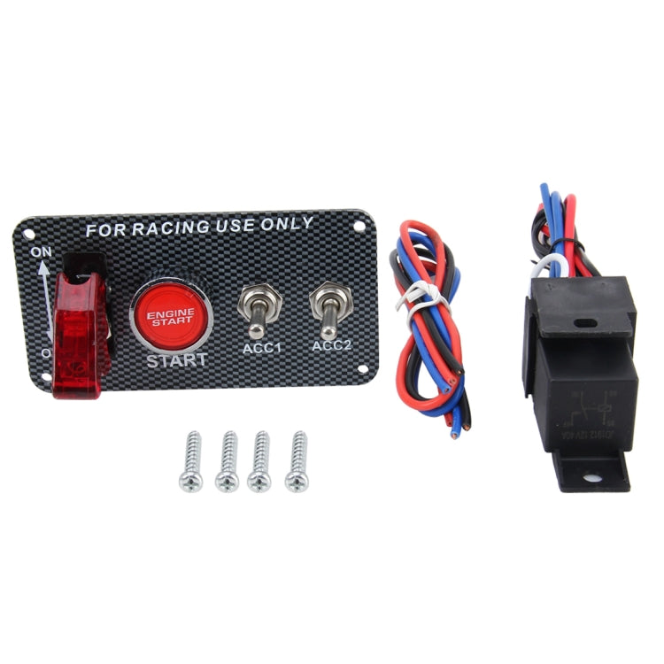 Racing Car Ignition Switch Panel Engine Start Start Push Button LED Racing Toggle Switch 12V Carbon Fiber Panel Multi-function Automatic Ignition Switch for Racing Cars, 12V