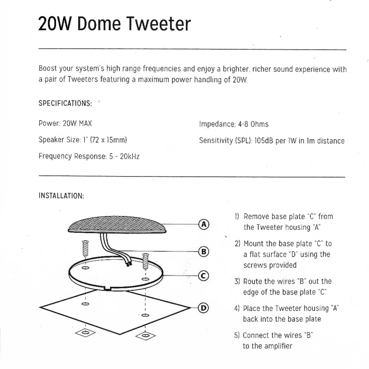 2 PCS CQS-68 20W 105dB Car Dome Tweeter Audio Loudspeaker Treble Speaker, Treble Speaker