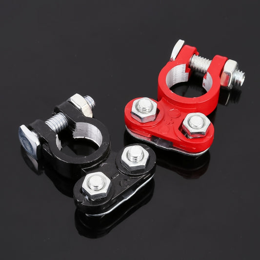 2 PCS Positive and Negative Car U Shape Metal Battery Connectors Terminals Clamps Clips, L Size, Inner Diameter: 16mm (Black + Red), L Size (Black + Red)