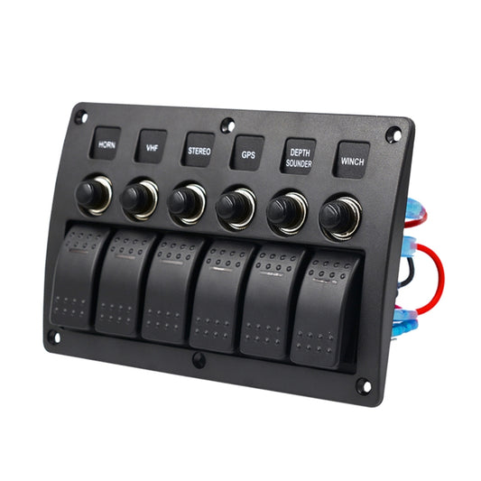 3Pin 6 Way Switches Combination Switch Panel with Light and Projector Lens for Car RV Marine Boat, 3Pin 6 Way
