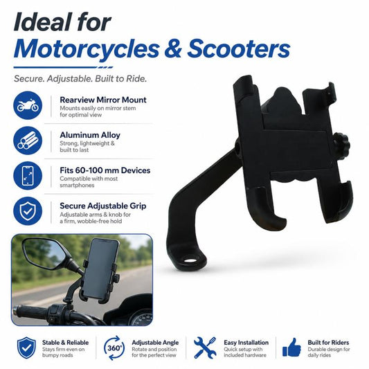 Support de téléphone en alliage d'aluminium pour rétroviseur de moto, compatible avec les appareils de 60 à 100 mm, rétroviseur pour 60 à 100 mm