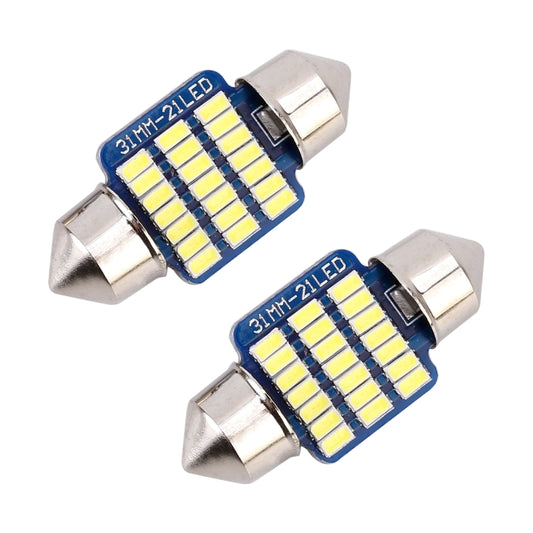 2 PCS 31mm DC12V / 1W / 6000K / 65LM 21LEDs SMD-3014 Car License Plate Light / Dome Light, with Decoder, 1W 31mm