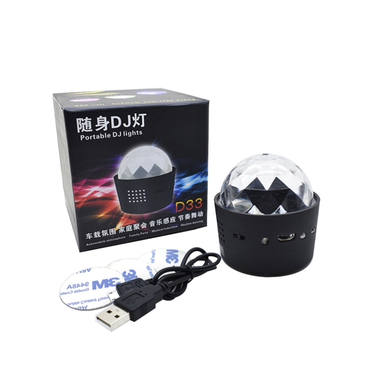 D33 5W USB Charging RGB Car Decoration Portable DJ Light Sound Activated Rotating Strobe Effect Atmosphere Light Star Music Light Lamp, DC 5V, D33