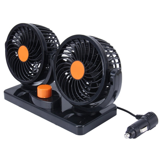 HUXIN HX-T304 Ventilateur de Voiture Électrique Mini à Deux Têtes, Faible Bruit, Rotation Réglable à 360 Degrés, 10W, DC 24V, HX-T304