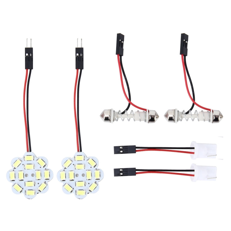 2 PCS 3W 200 LM 6000K Flower Shape Car Auto Interior Doom Reading Light with 12 SMD-5630 LED Lamps Bicuspid and T10 Adapter Cable, DC 12V, Flower Shape Reading Light