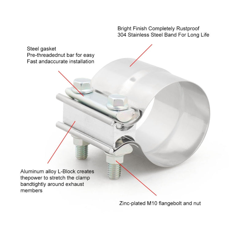 2.25 inch Car Turbo Exhaust Downpipe Stainless Steel Lap Joint Band Clamp, 2.25 inch