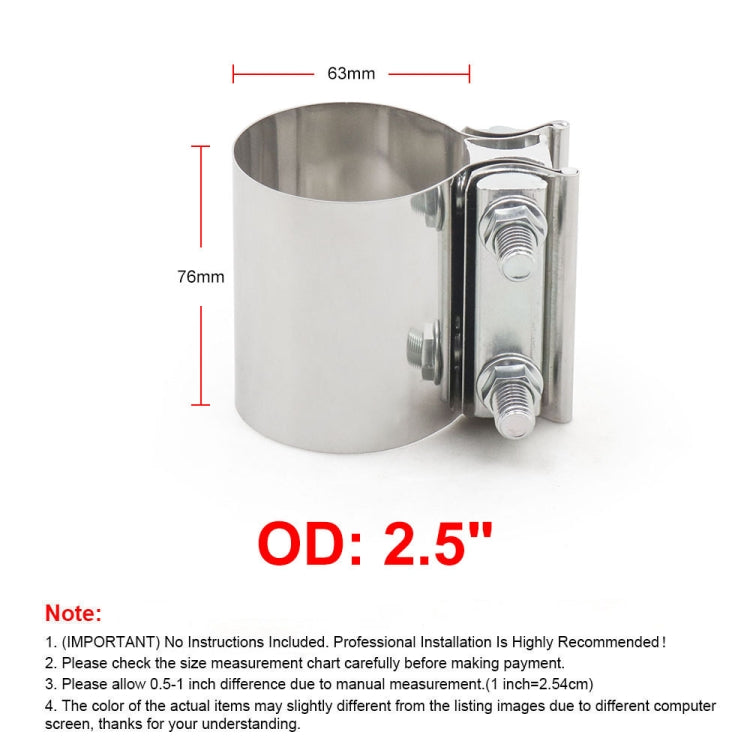 2.5 inch 63mm Car Turbo Exhaust Downpipe Stainless Steel Lap Joint Band Clamp, 2.5 inch