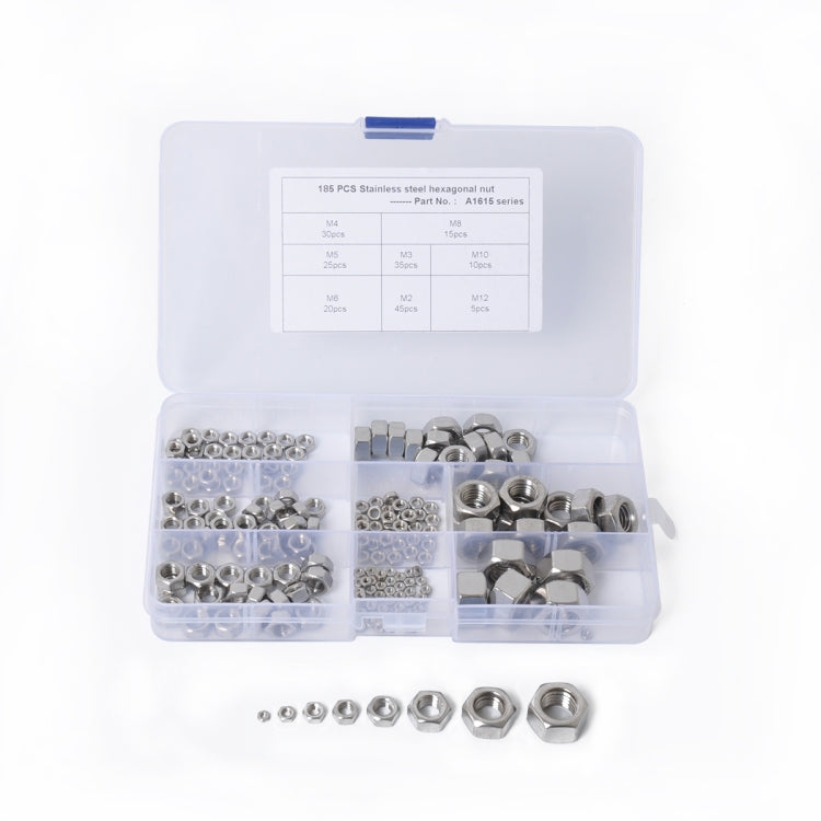 185 PCS Car 304 Stainless Steel Hexagon Socket Screws Assortment Kit M2-M12, 185 PCS