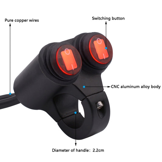 Phare de moto Projecteur auxiliaire Étanche en alliage d'aluminium Double interrupteurs clignotants avec témoin lumineux, Double clignotant