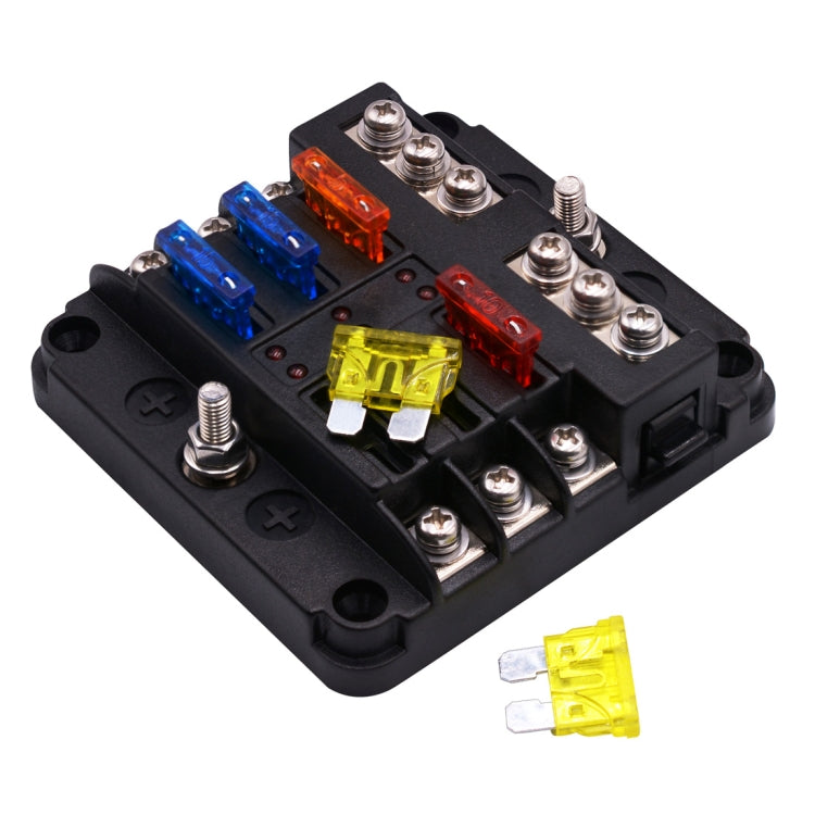 Independent Positive and Negative 1 in 6 Out 6 Way Circuit Blade Fuse Box Fuse Holder Kits with LED Warning Indicator for Auto Car Truck Boat, 1 in 6 Out