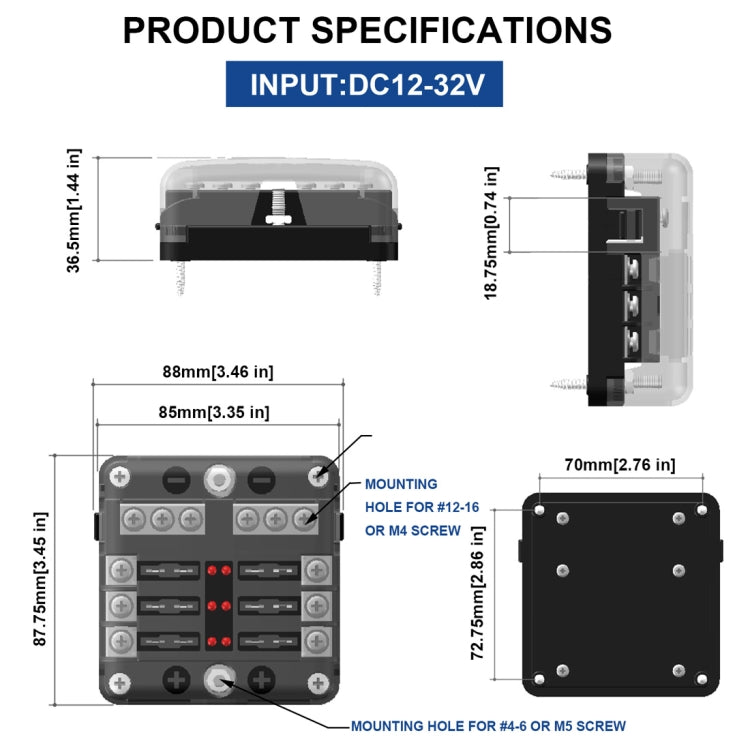 Independent Positive and Negative 1 in 6 Out 6 Way Circuit Blade Fuse Box Fuse Holder Kits with LED Warning Indicator for Auto Car Truck Boat, 1 in 6 Out
