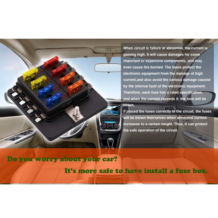 1 in 8 Out Fuse Box PC Terminal Block Fuse Holder Kits with LED Warning Indicator for Auto Car Truck Boat, 1 in 8 Out (PC Terminal Block)