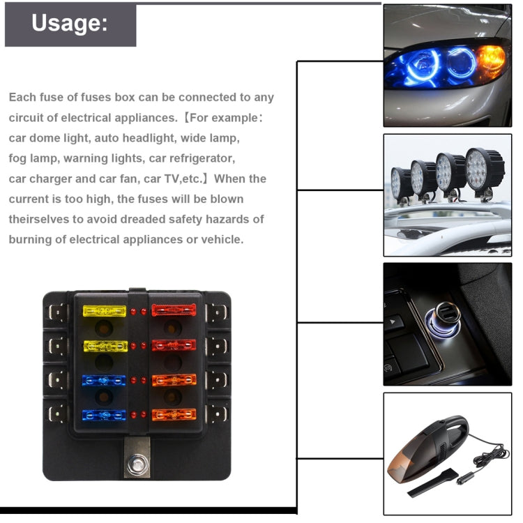 1 in 8 Out Fuse Box PC Terminal Block Fuse Holder Kits with LED Warning Indicator for Auto Car Truck Boat, 1 in 8 Out (PC Terminal Block)