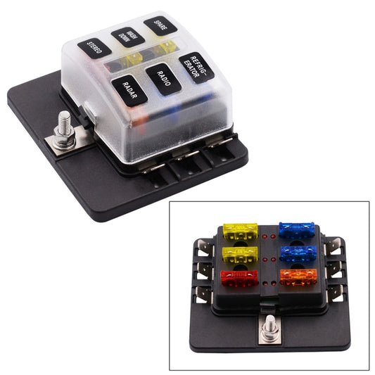 1 in 6 Out Fuse Box PC Terminal Block Fuse Holder Kits with LED Warning Indicator for Auto Car Truck Boat, 1 in 6 Out (PC Terminal Block)