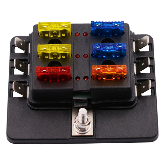 1 in 6 Out Fuse Box PC Terminal Block Fuse Holder Kits with LED Warning Indicator for Auto Car Truck Boat, 1 in 6 Out (PC Terminal Block)