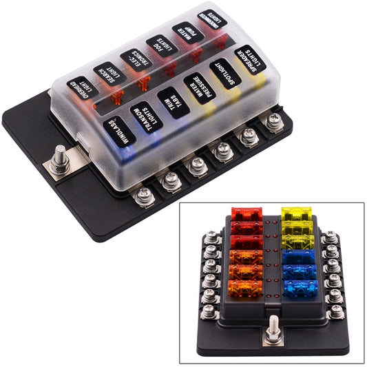 1 in 12 Out Fuse Box Screw Terminal Section Fuse Holder Kits with LED Warning Indicator for Auto Car Truck Boat, 1 in 12 Out (Screw Terminal Section)