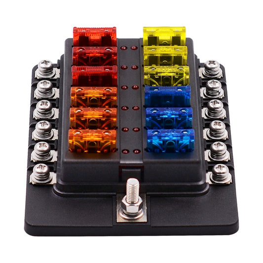 1 in 12 Out Fuse Box Screw Terminal Section Fuse Holder Kits with LED Warning Indicator for Auto Car Truck Boat, 1 in 12 Out (Screw Terminal Section)
