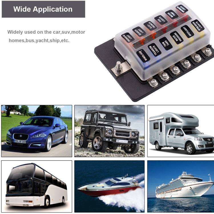 1 in 12 Out Fuse Box Screw Terminal Section Fuse Holder Kits with LED Warning Indicator for Auto Car Truck Boat, 1 in 12 Out (Screw Terminal Section)