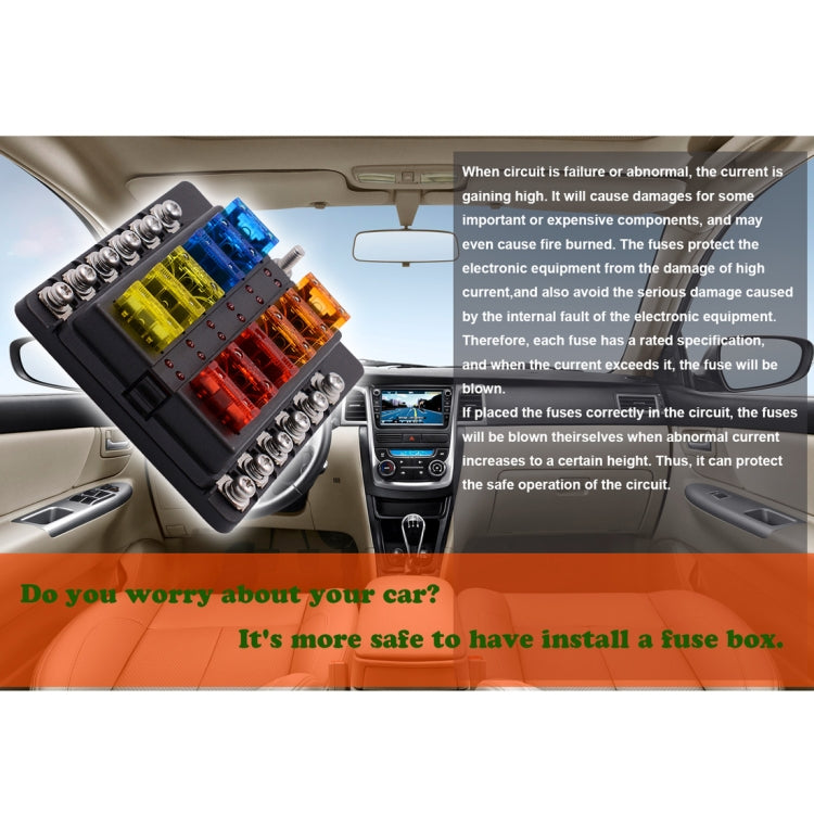 1 in 12 Out Fuse Box Screw Terminal Section Fuse Holder Kits with LED Warning Indicator for Auto Car Truck Boat, 1 in 12 Out (Screw Terminal Section)