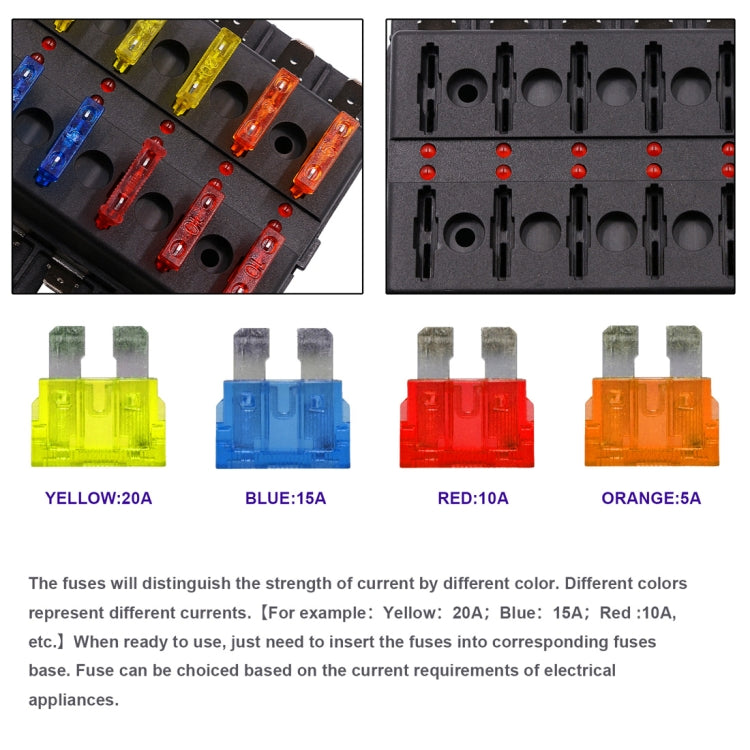 1 in 12 Out Fuse Box Screw Terminal Section Fuse Holder Kits with LED Warning Indicator for Auto Car Truck Boat, 1 in 12 Out (Screw Terminal Section)