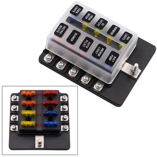 1 in 10 Out Fuse Box Screw Terminal Section Fuse Holder Kits with LED Warning Indicator for Auto Car Truck Boat, 1 in 10 Out (Screw Terminal Section)