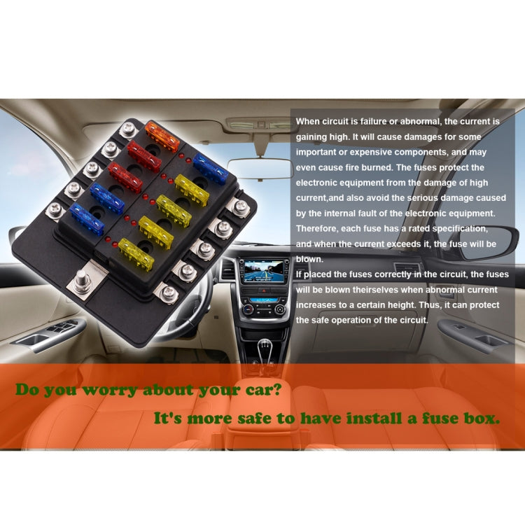 1 in 10 Out Fuse Box Screw Terminal Section Fuse Holder Kits with LED Warning Indicator for Auto Car Truck Boat, 1 in 10 Out (Screw Terminal Section)