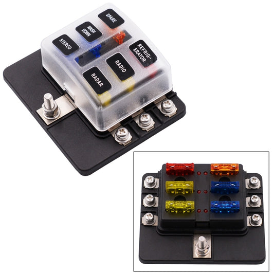 1 in 6 Out 6 Way Circuit Fuse Box Screw Terminal Section Fuse Holder Kits with LED Warning Indicator for Auto Car Truck Boat, 1 in 6 Out (Screw Terminal Section)