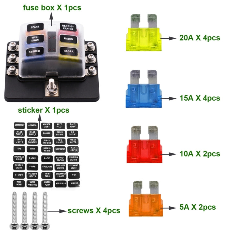 1 in 6 Out 6 Way Circuit Fuse Box Screw Terminal Section Fuse Holder Kits with LED Warning Indicator for Auto Car Truck Boat, 1 in 6 Out (Screw Terminal Section)